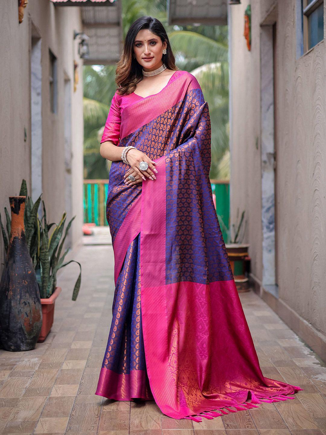 mitera violet ethnic motifs woven design zari saree