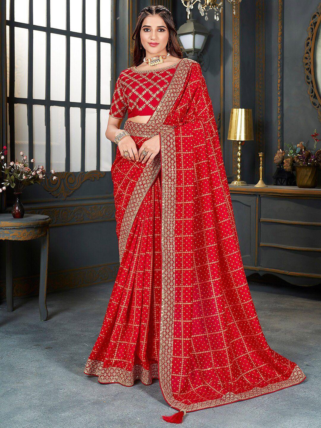 mitera  bandhani printed embroidered zari saree