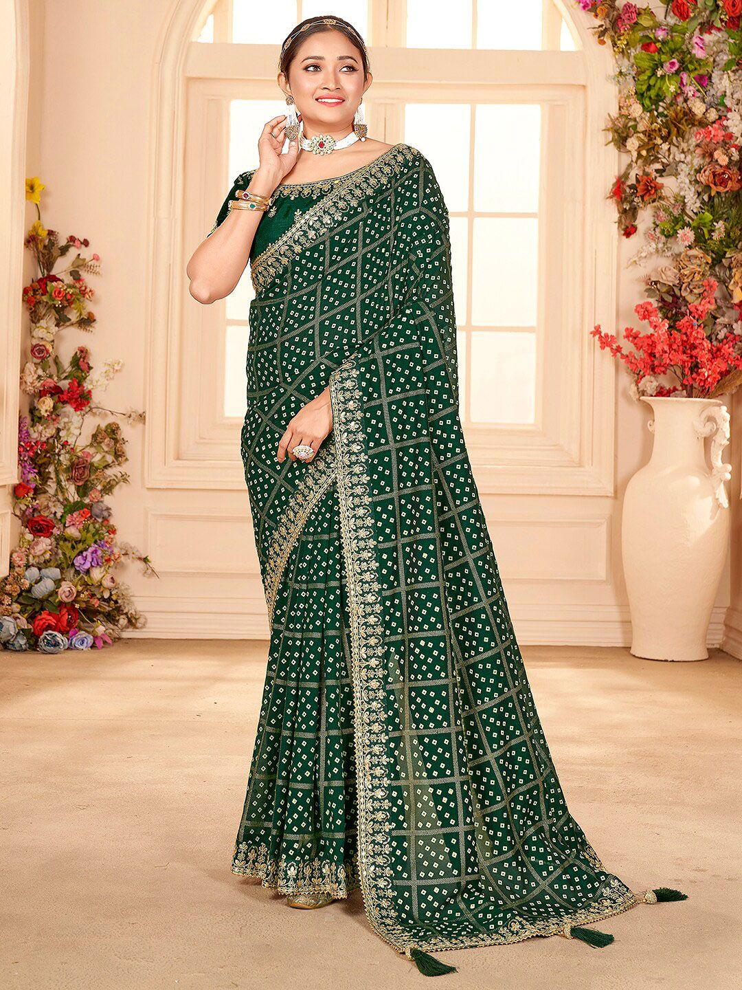 mitera  bandhani printed embroidered zari saree