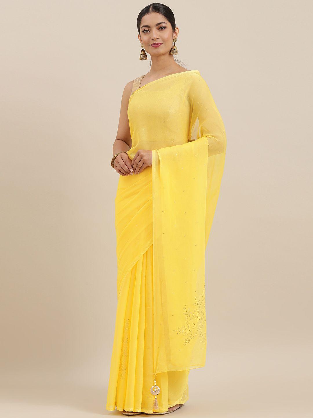 mitera  yellow hand embellished georgette sustainable saree