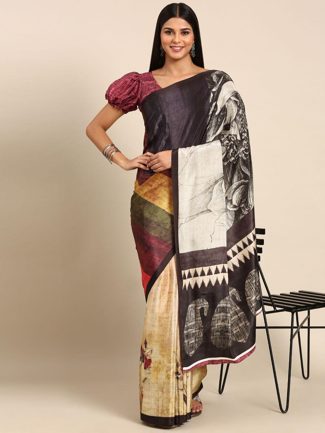 mitera abstract print pure silk saree