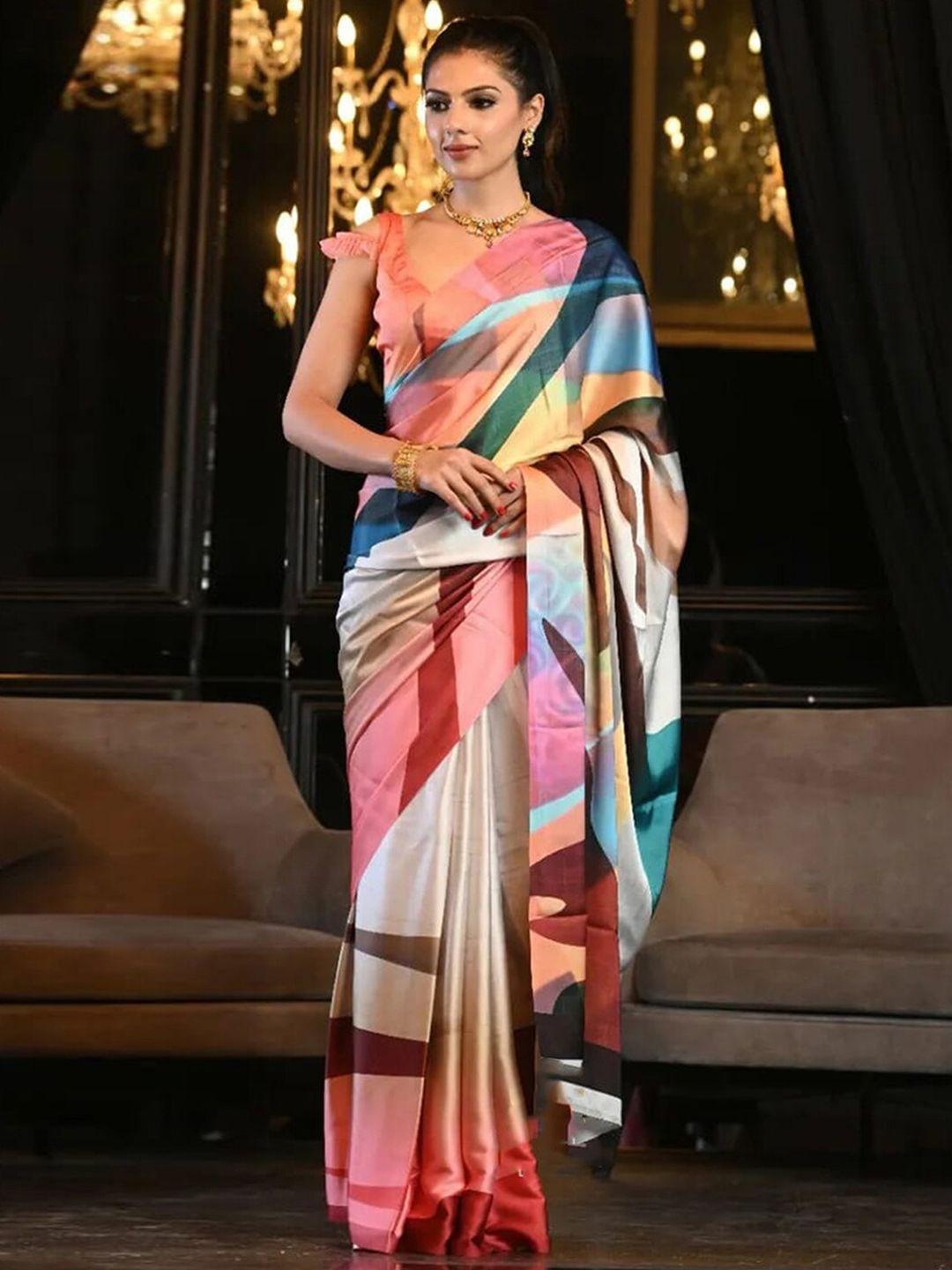 mitera abstract print satin saree