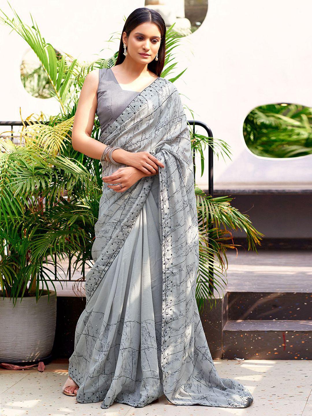 mitera abstract printed beads and stones uppada saree