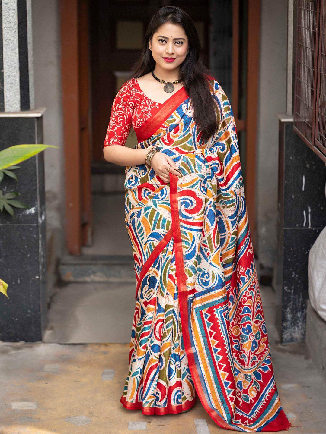 mitera abstract printed cotton crepe saree