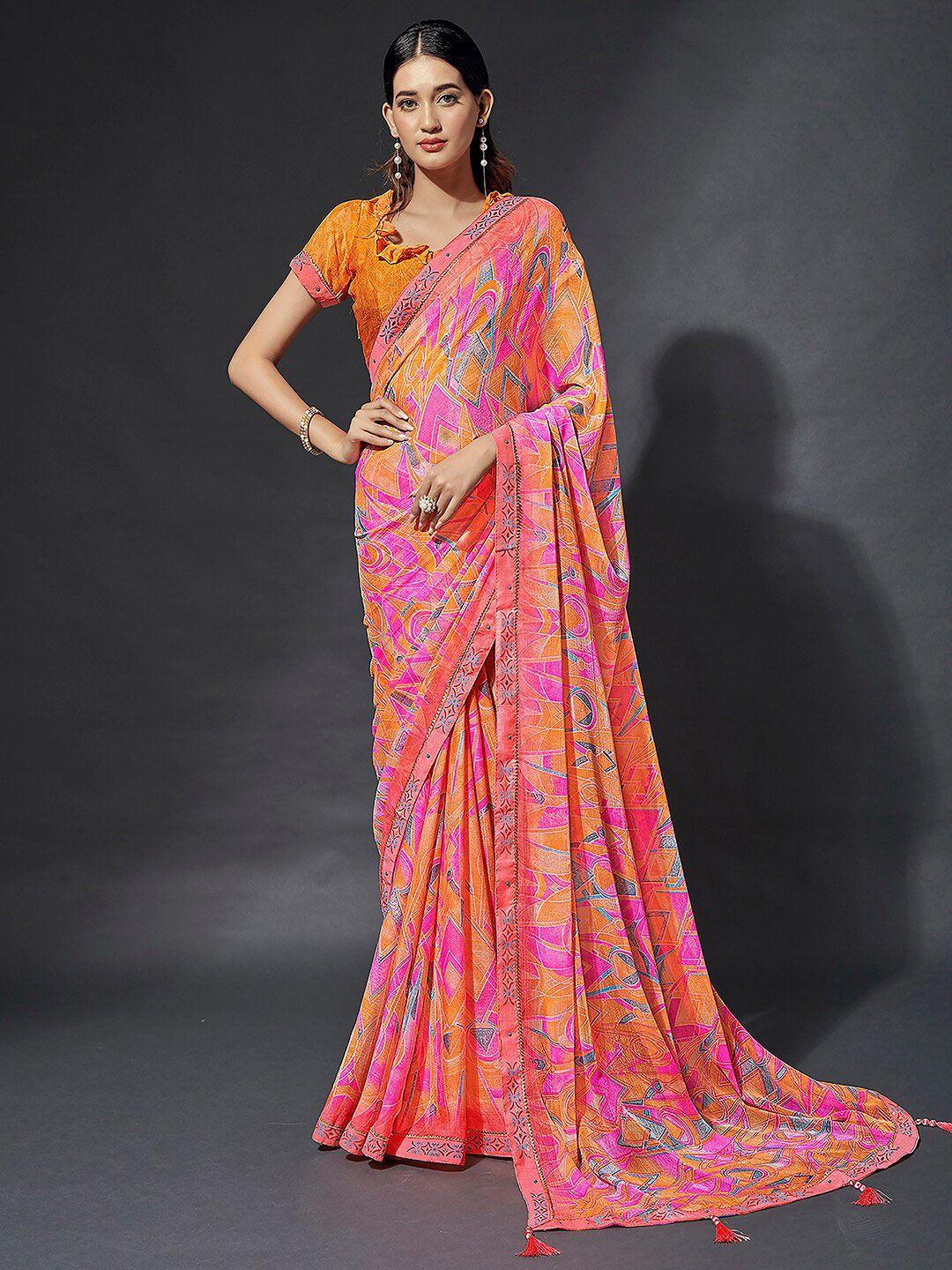 mitera abstract printed gotta patti saree