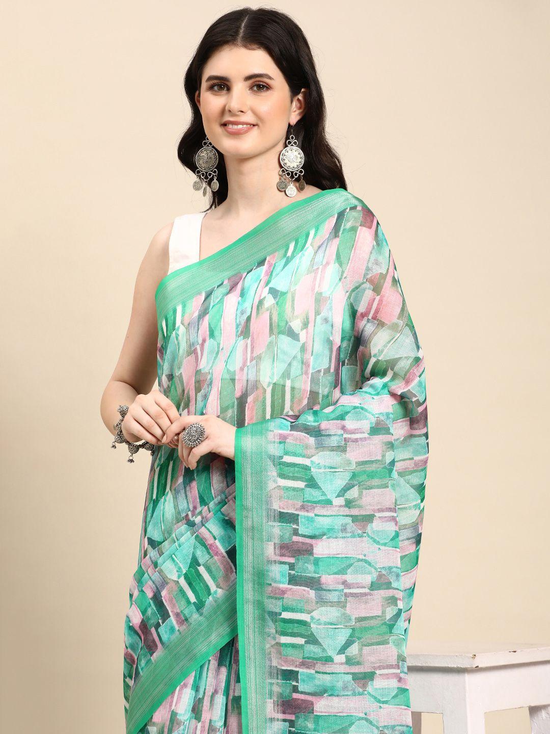 mitera abstract printed pure linen saree