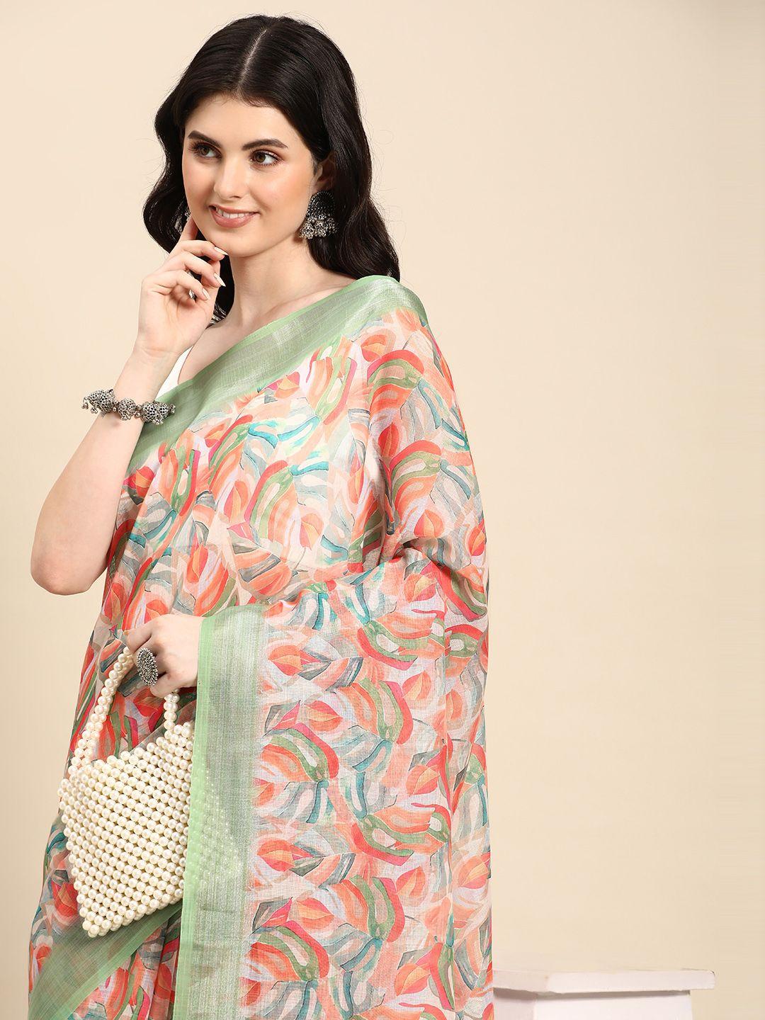 mitera abstract printed pure linen saree