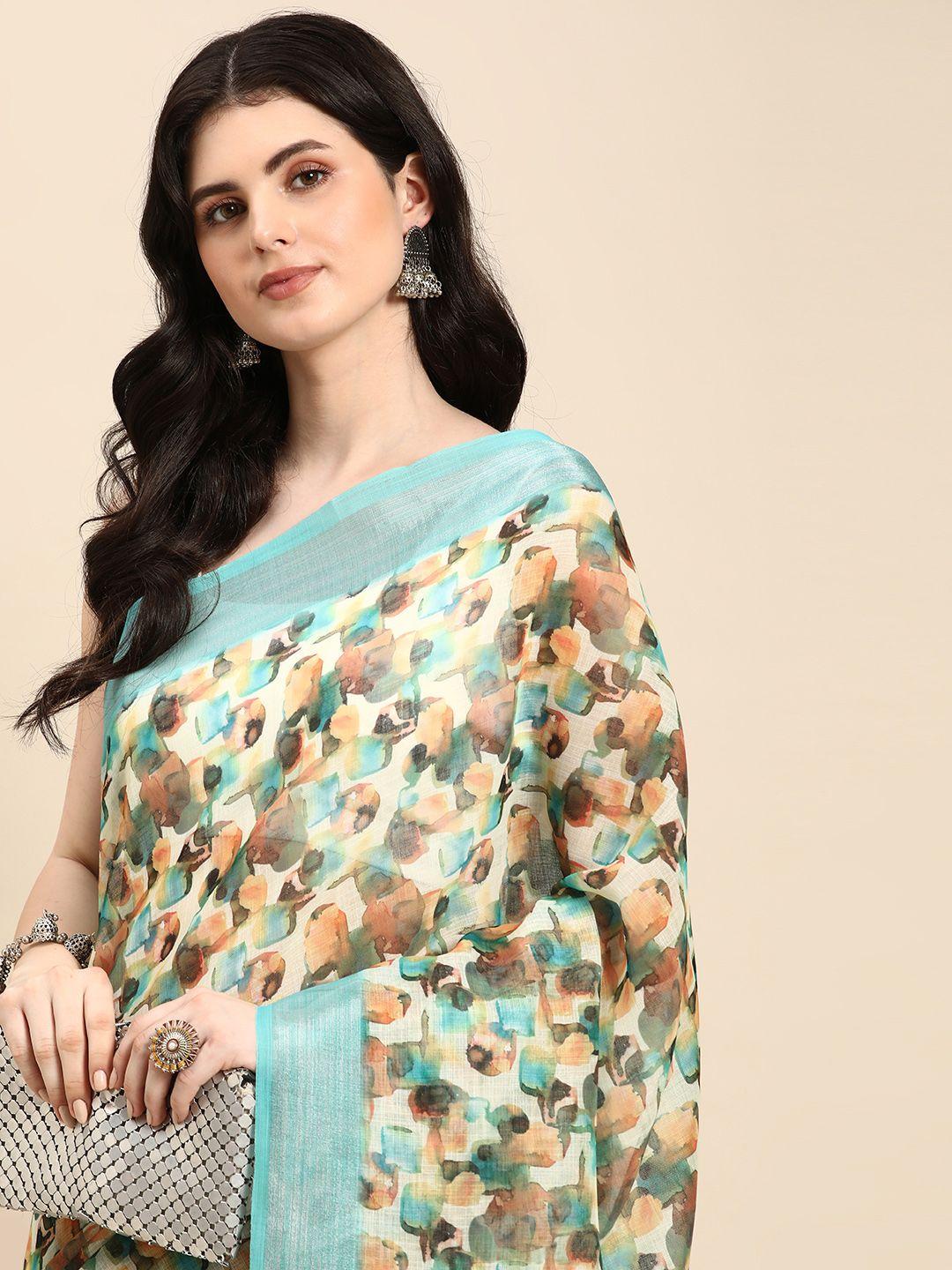 mitera abstract printed pure linen saree