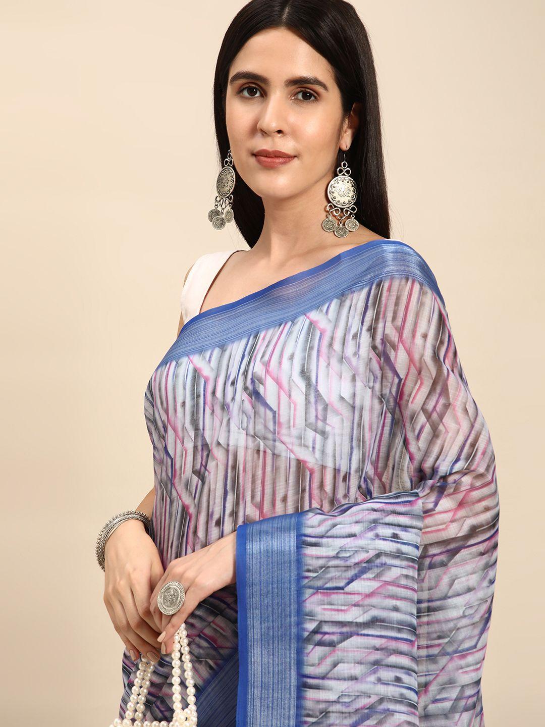 mitera abstract printed pure linen saree