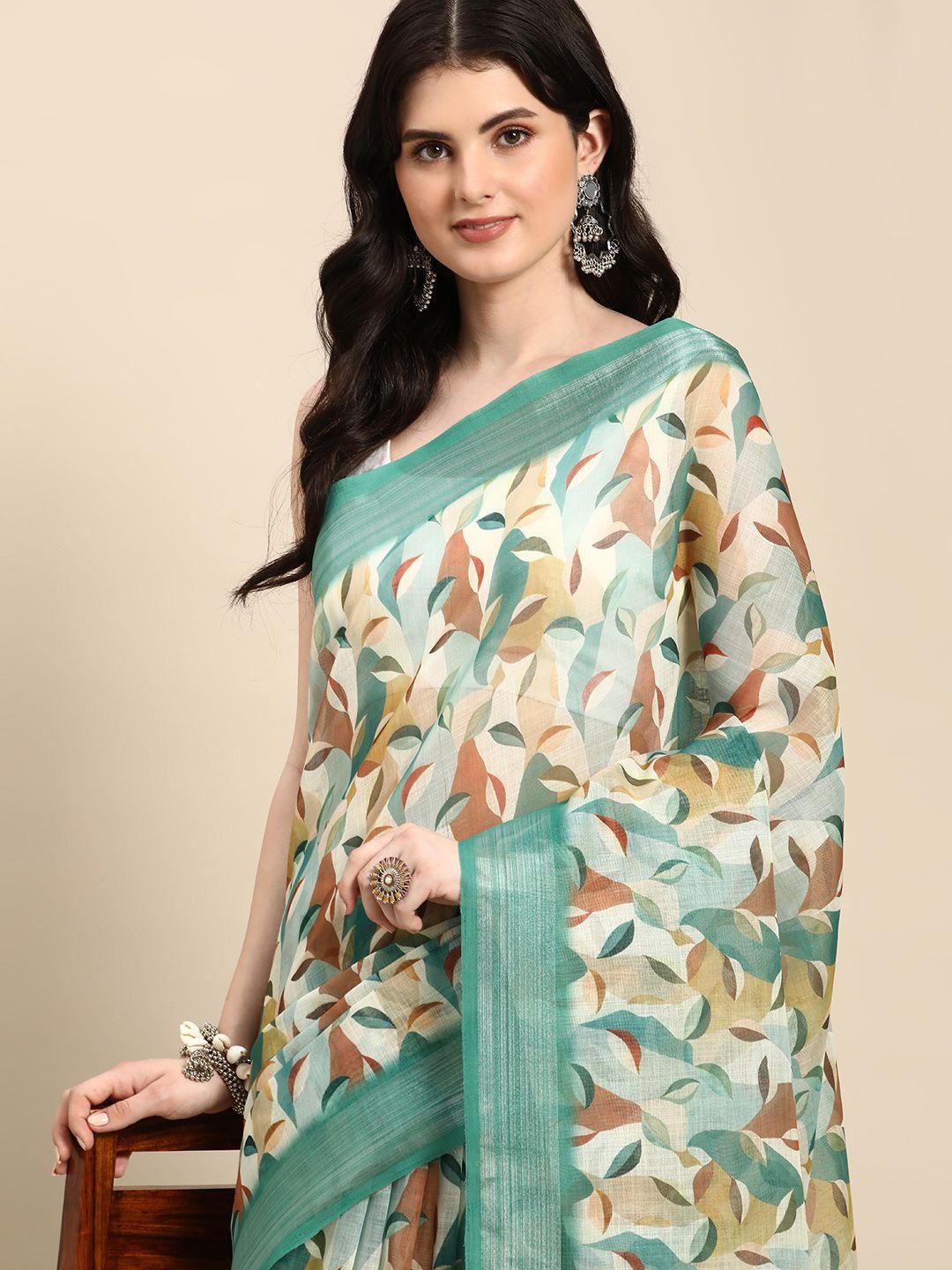 mitera abstract printed pure linen saree