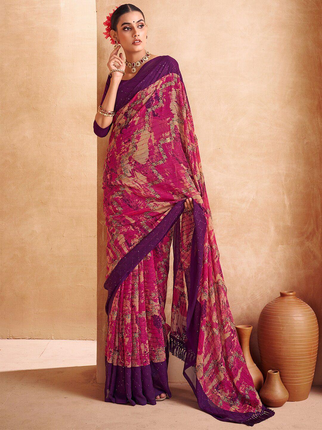 mitera abstract printed sequinned saree