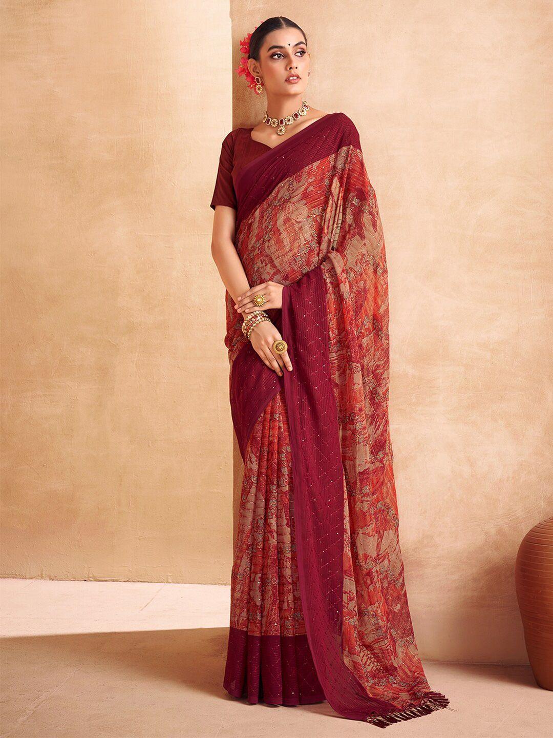 mitera abstract printed sequinned saree