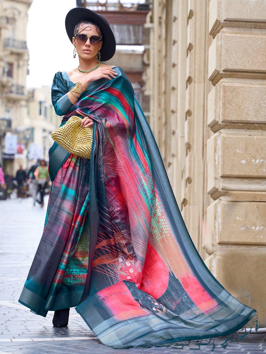 mitera abstract printed zari pure silk sungudi saree