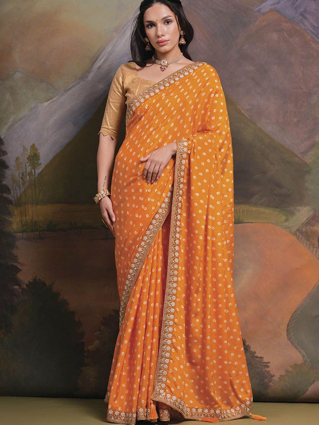 mitera bandhani embroidered pure georgette saree