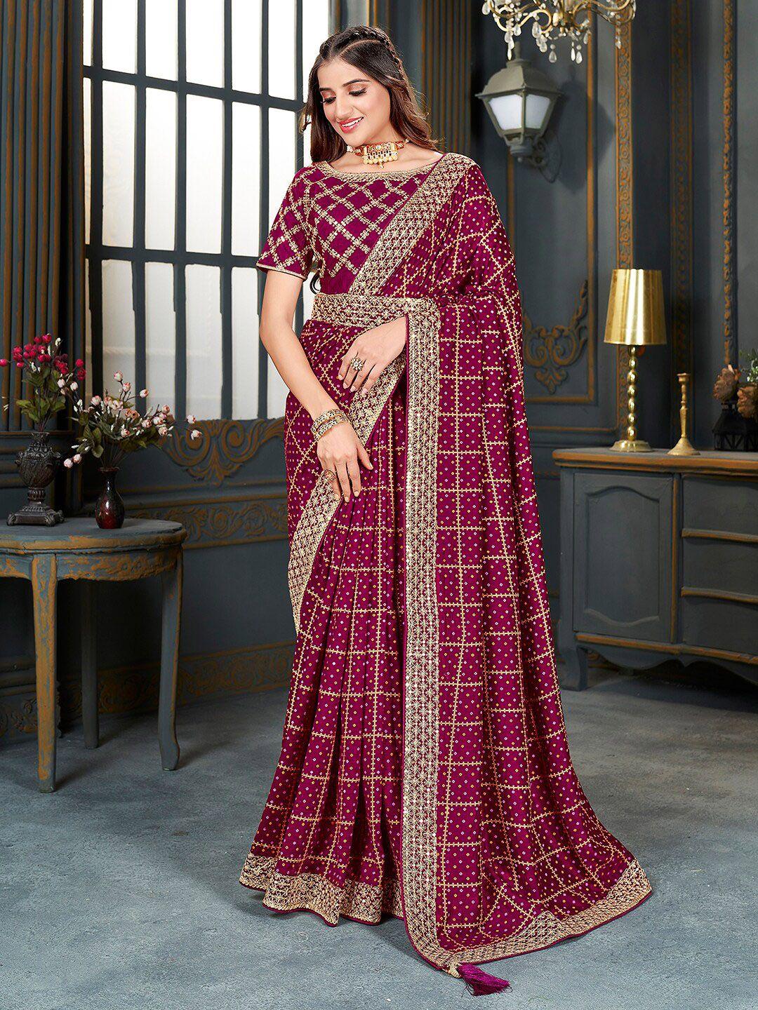 mitera bandhani embroidered silk blend saree