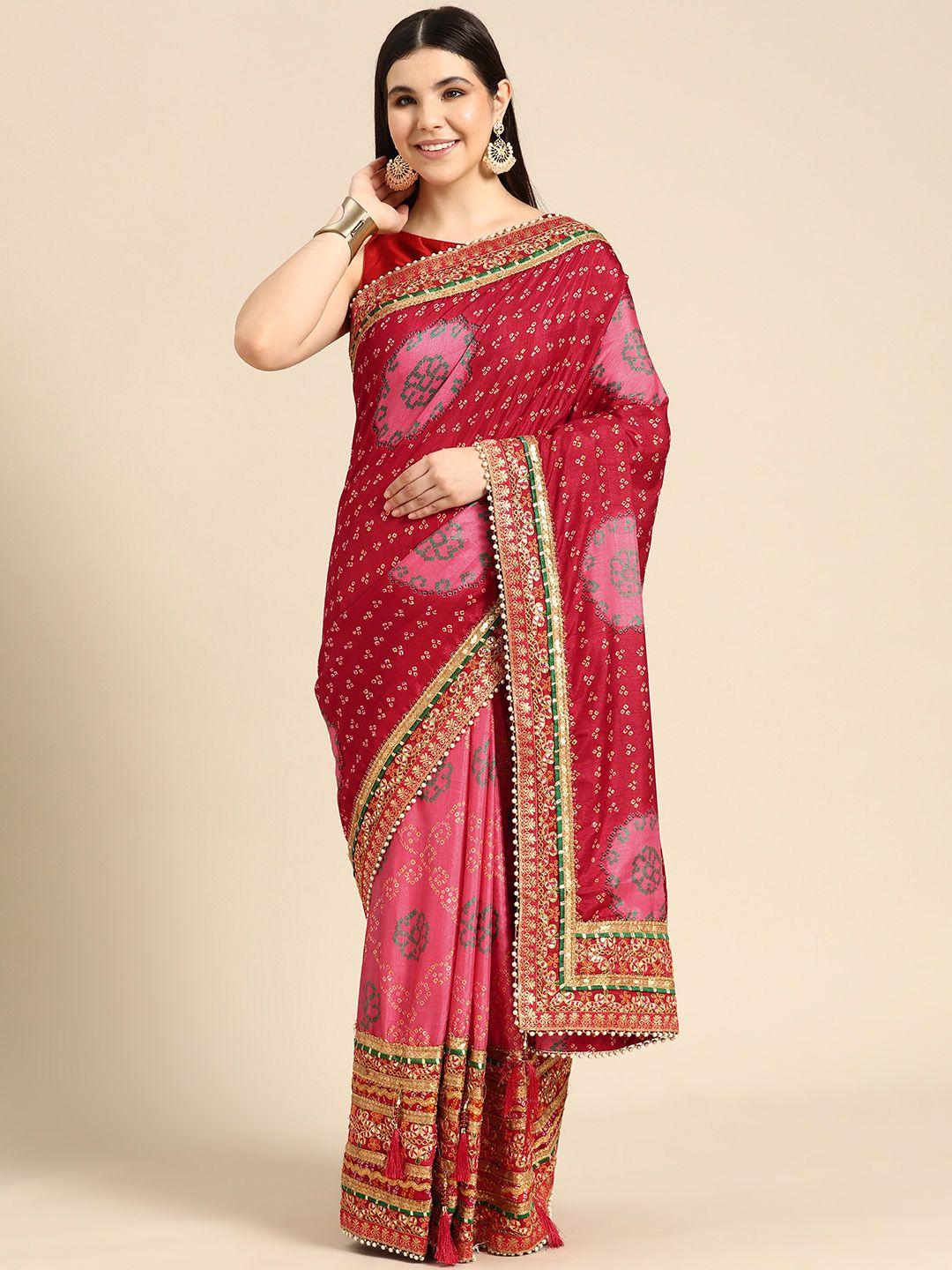 mitera bandhani gotta patti half & half saree