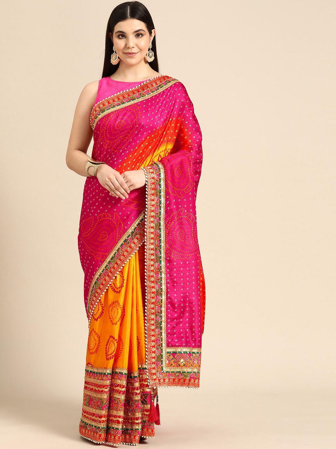 mitera bandhani gotta patti half & half saree