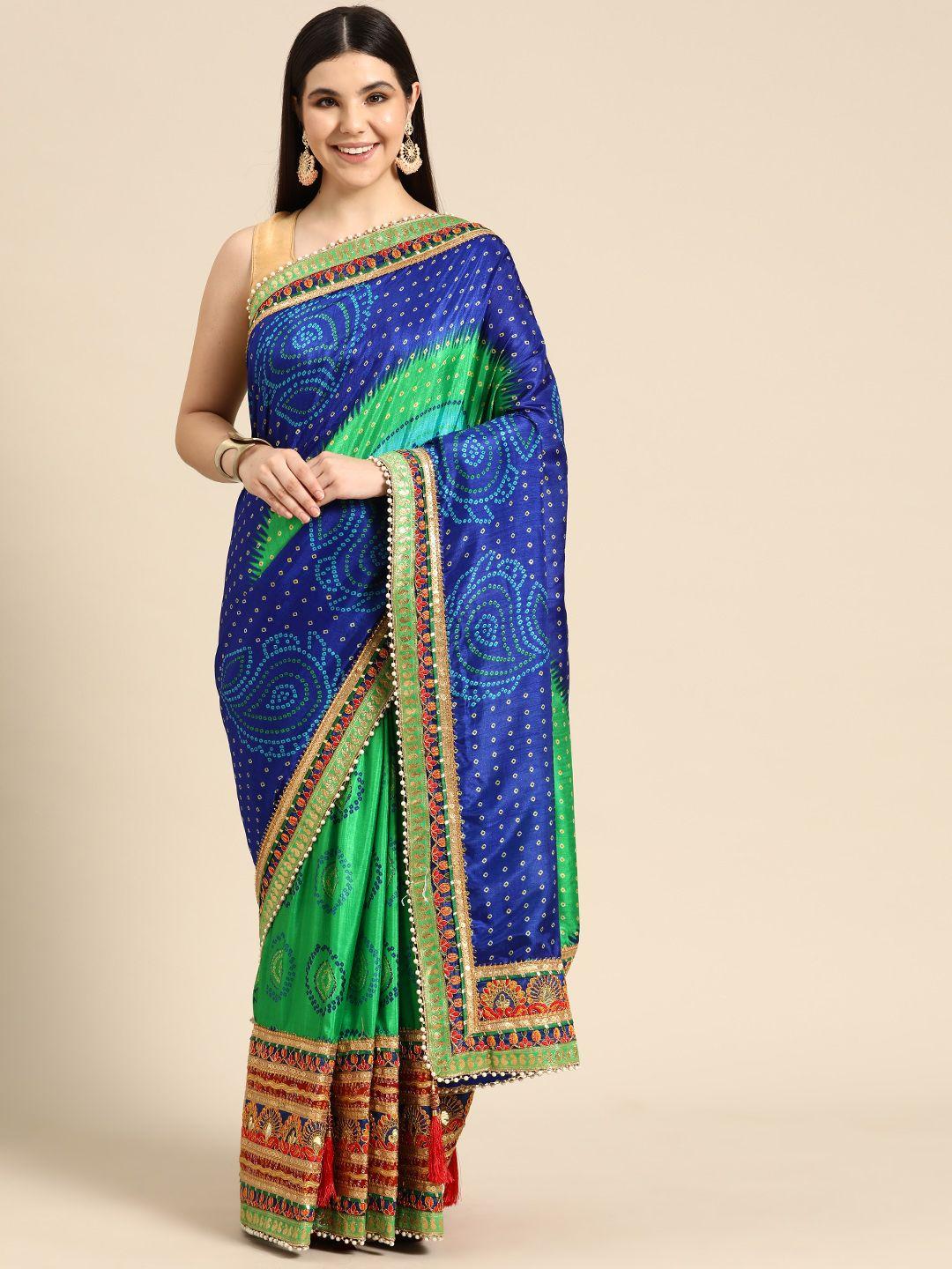 mitera bandhani gotta patti half & half saree