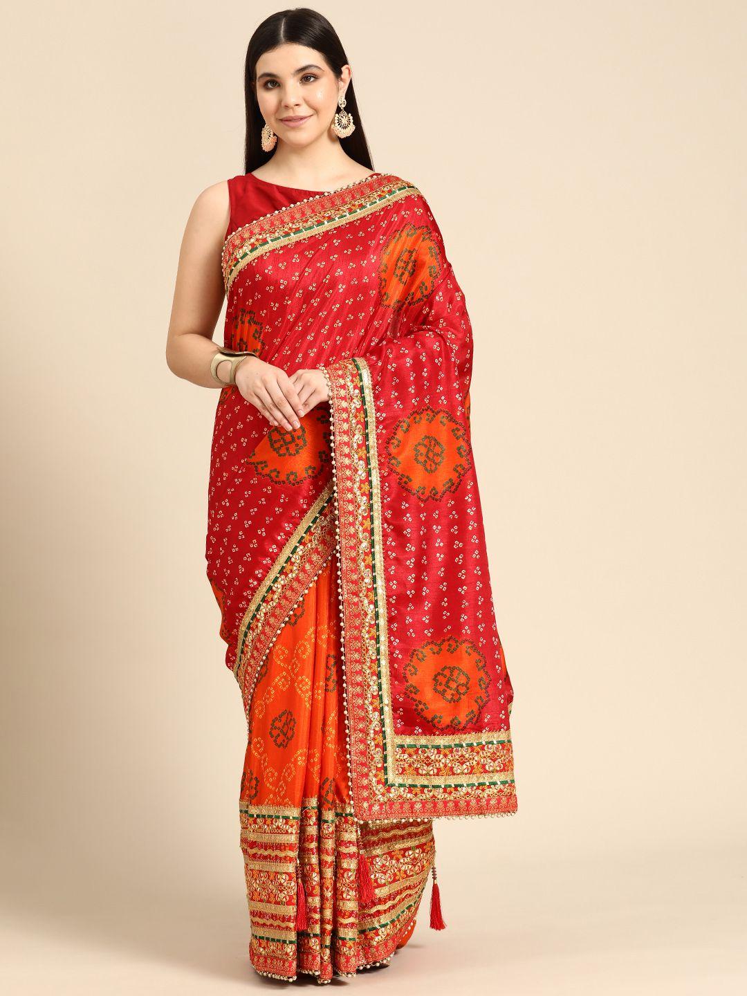 mitera bandhani gotta patti half & half saree