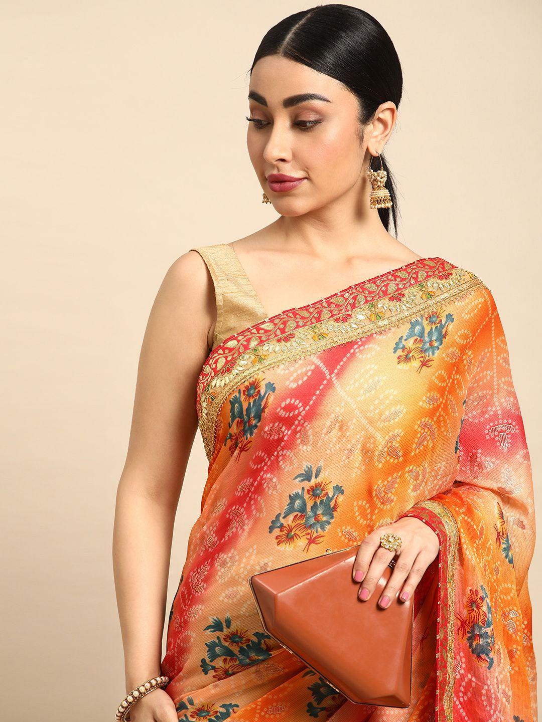 mitera bandhani gotta patti pure chiffon saree