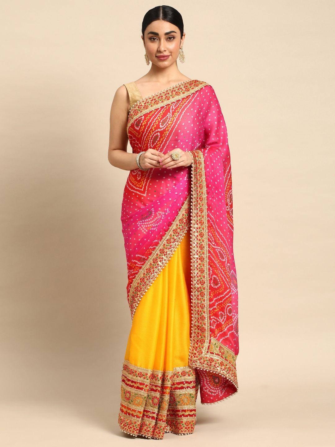 mitera bandhani gotta patti pure chiffon saree