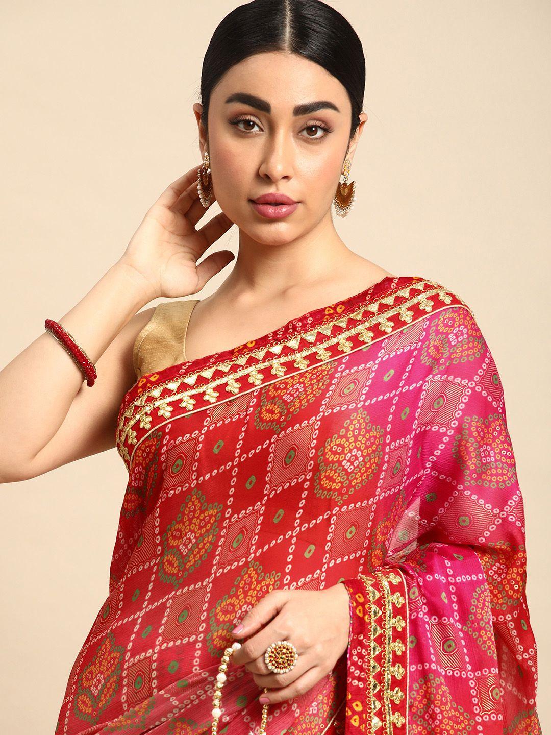 mitera bandhani gotta patti pure chiffon saree