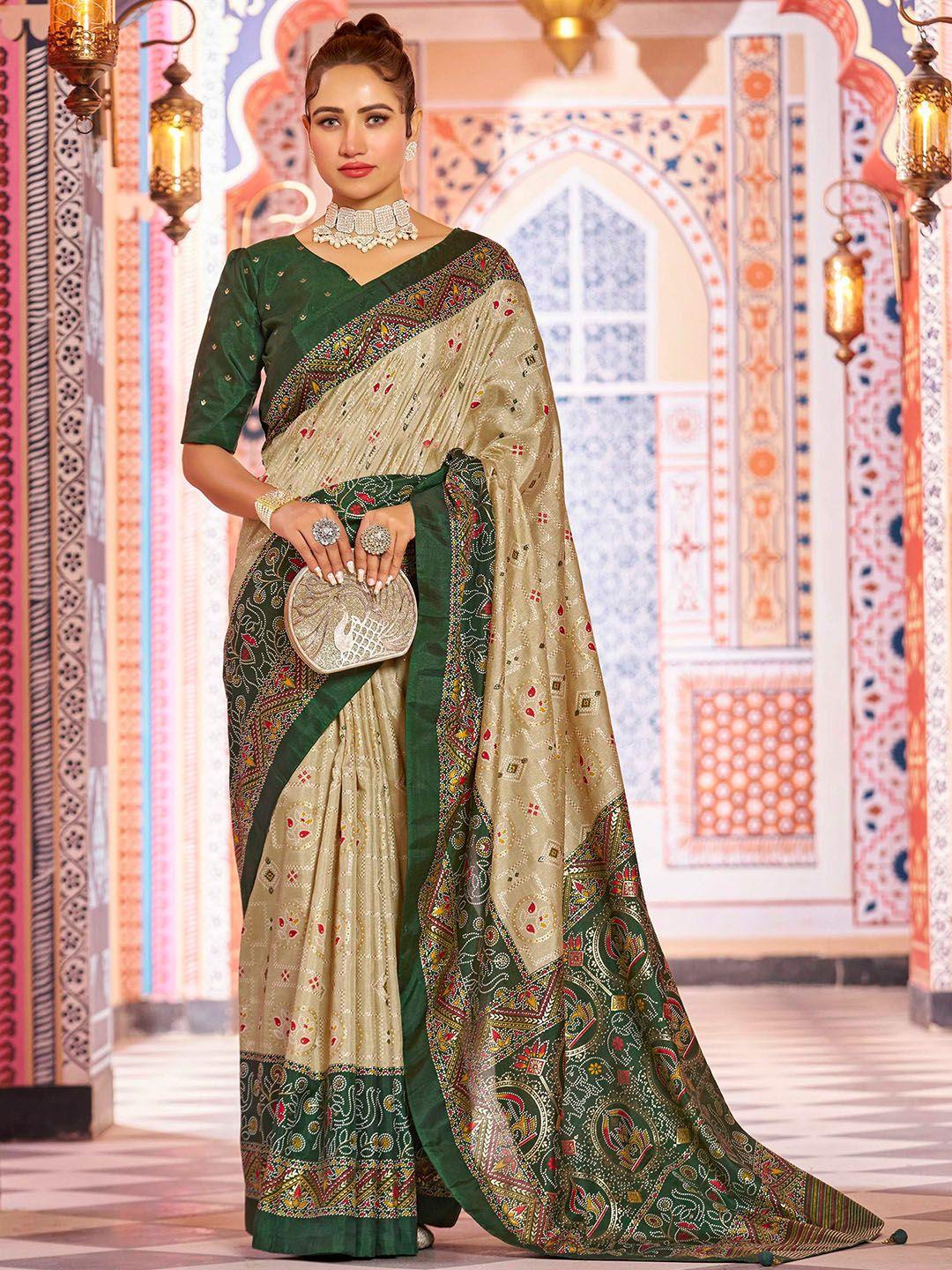 mitera bandhani printed banarasi saree