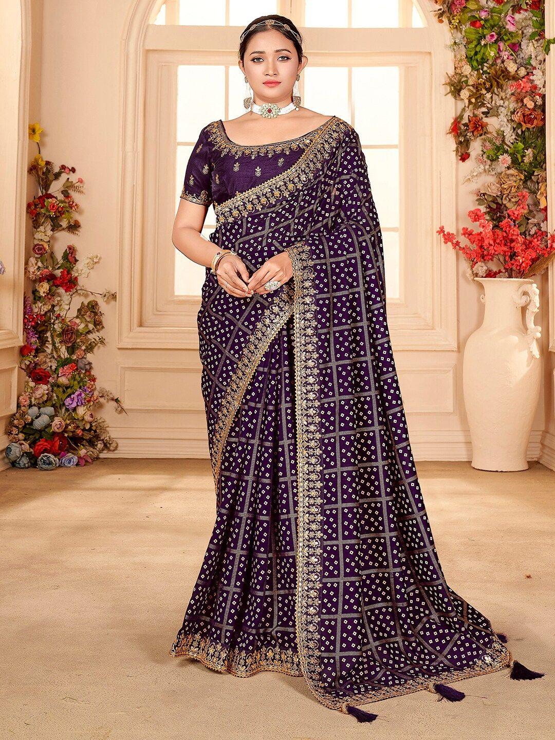 mitera bandhani printed embroidered zari saree