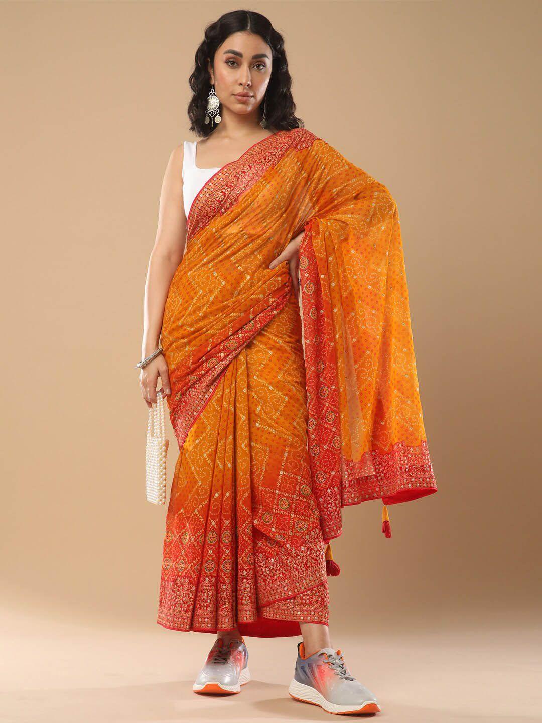 mitera bandhani printed pure georgette saree