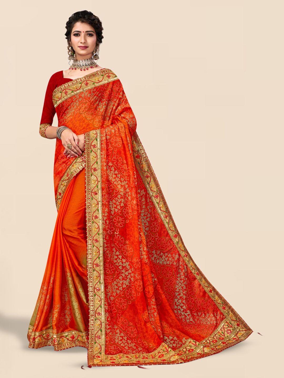 mitera bandhani printed sequinned saree