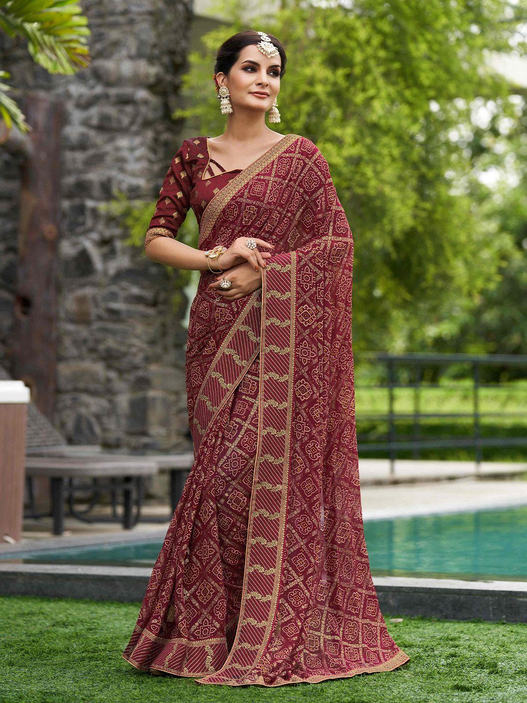 mitera bandhani printed zari pure georgette saree