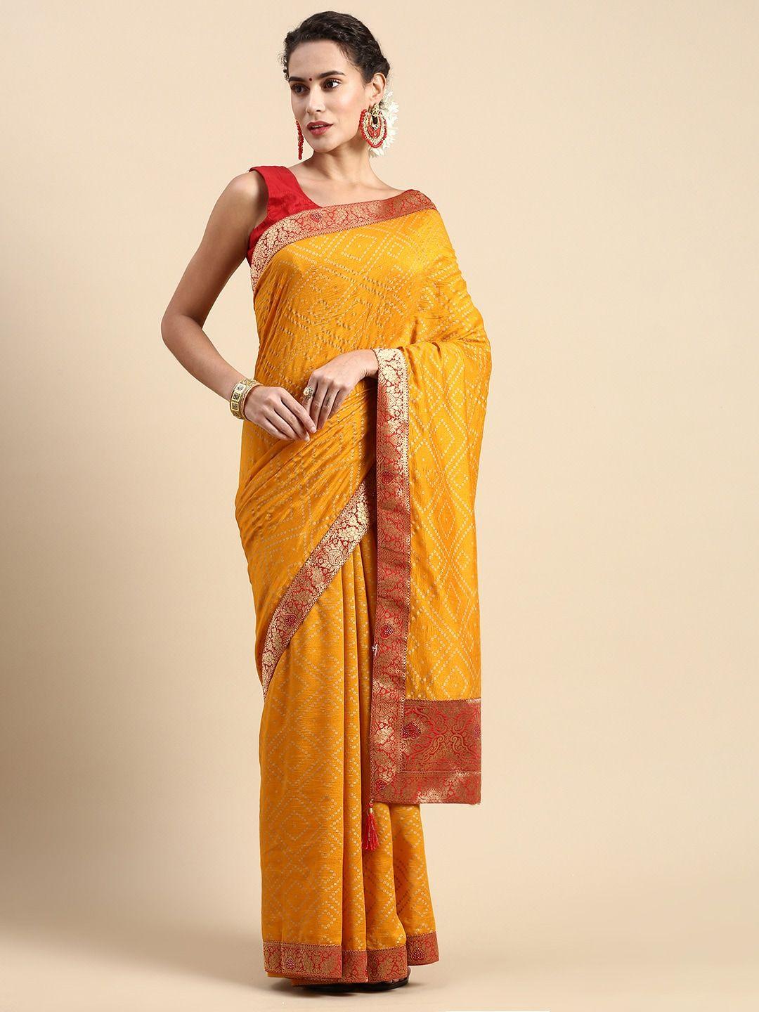 mitera bandhani printed zari pure silk saree