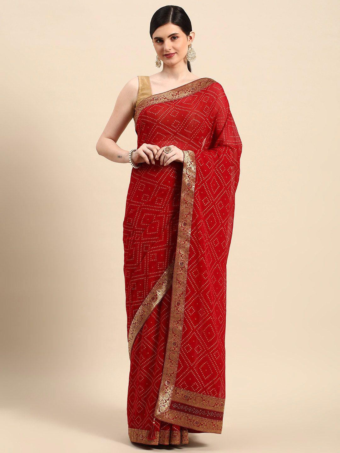 mitera bandhani printed zari saree