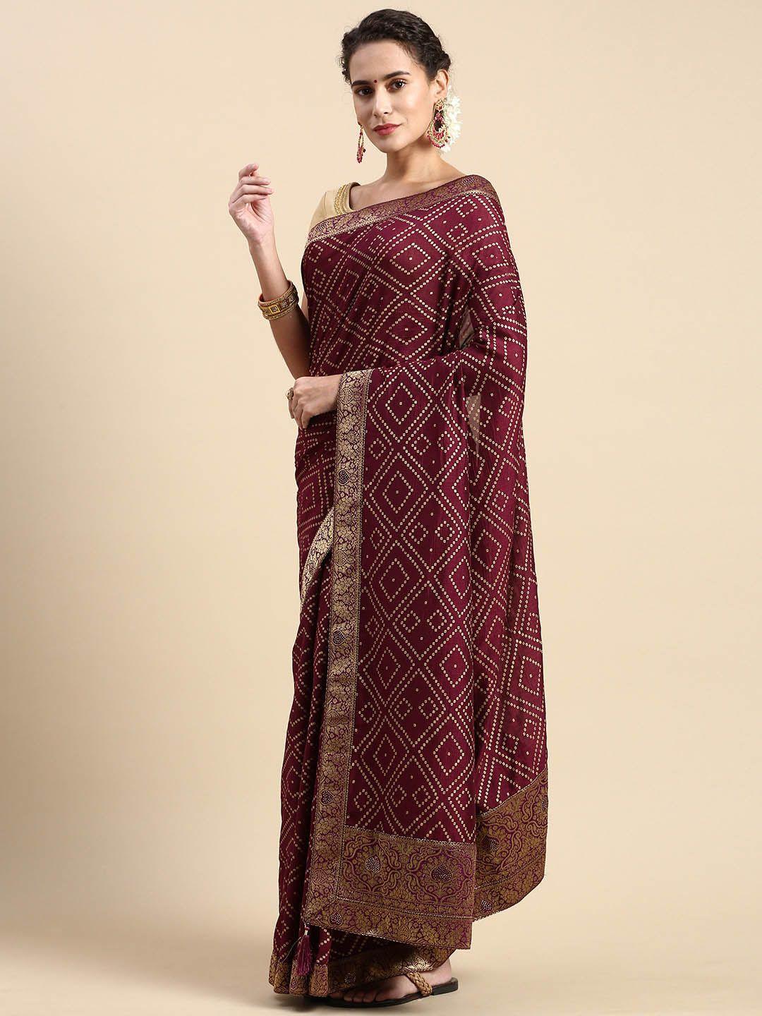 mitera bandhani printed zari saree