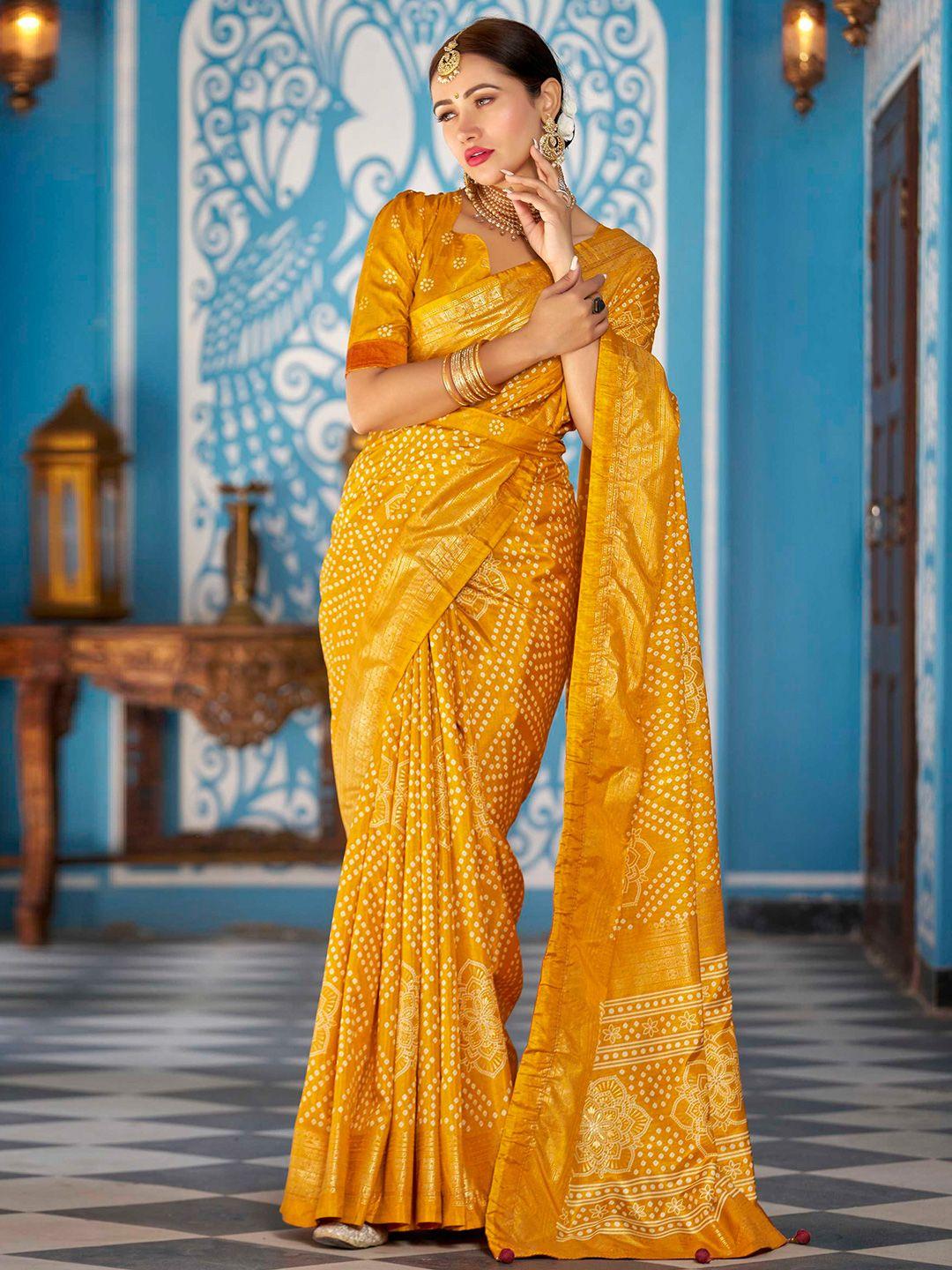 mitera bandhani zari silk blend bandhani saree