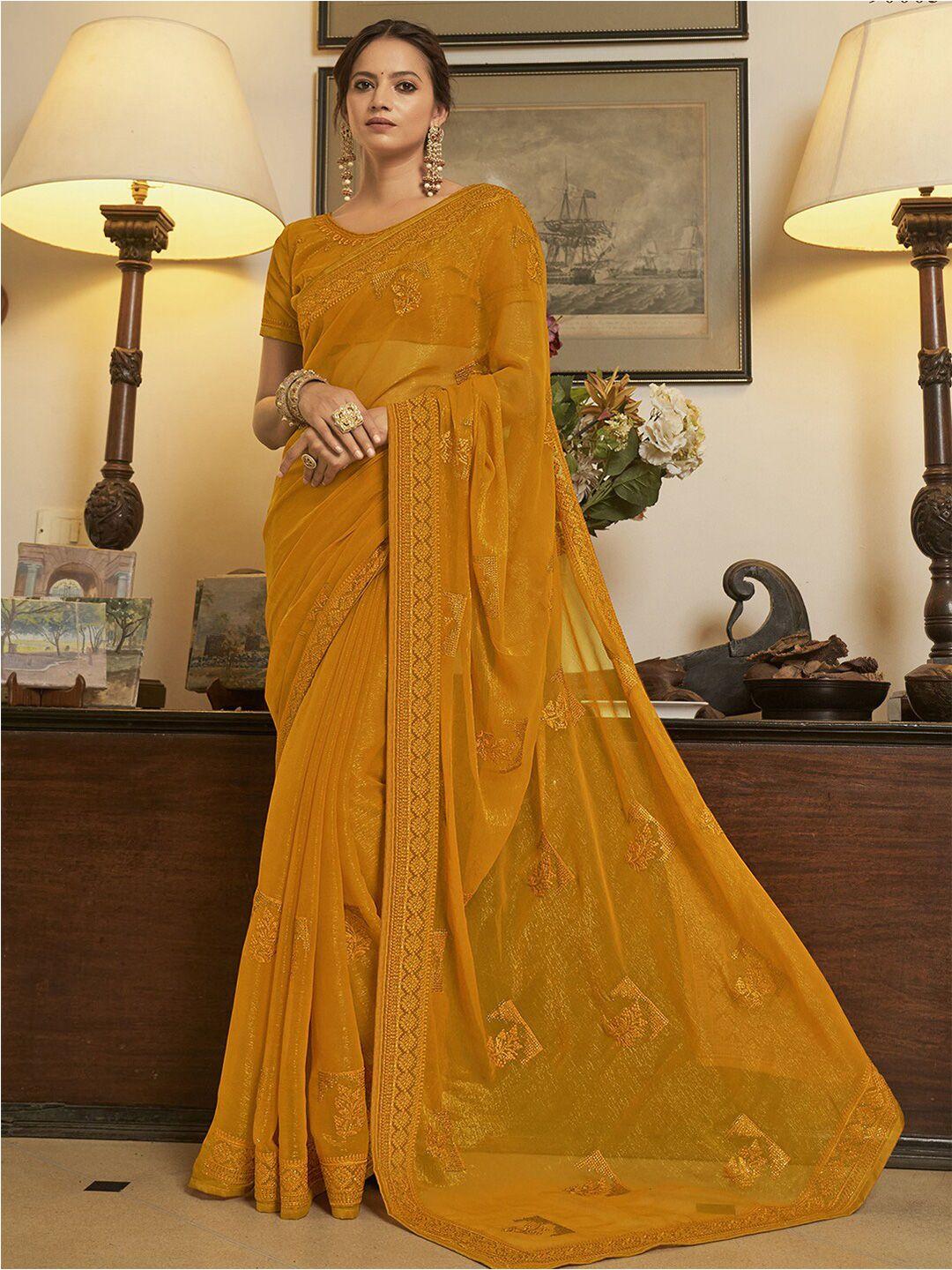 mitera beads and stones poly chiffon fusion saree