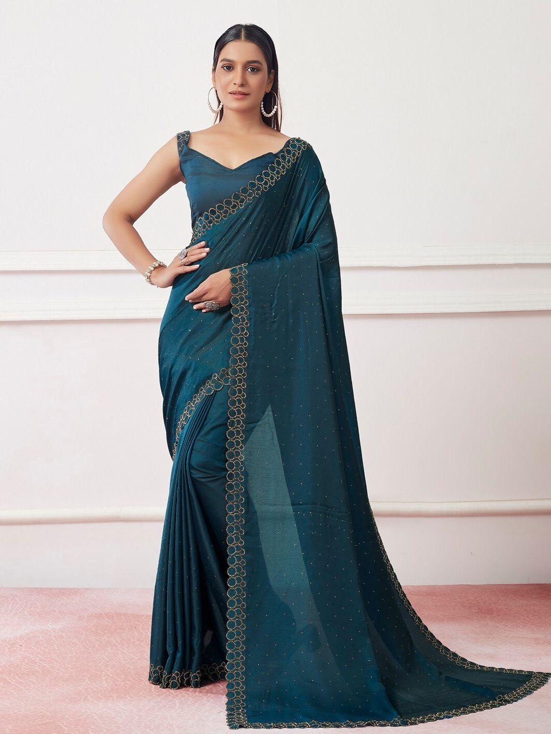 mitera beads and stones satin saree