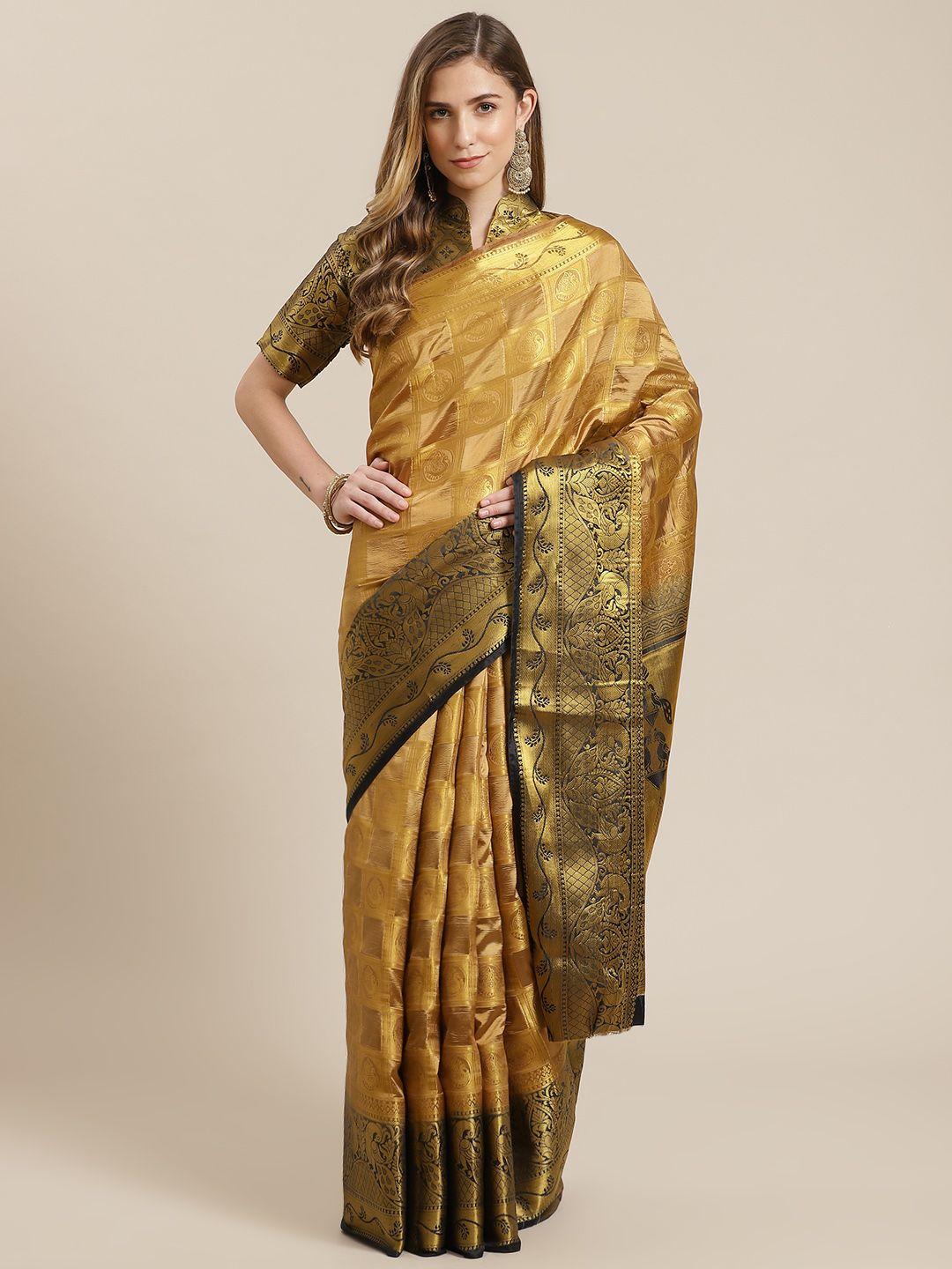 mitera beige & black jacquard woven design banarasi saree