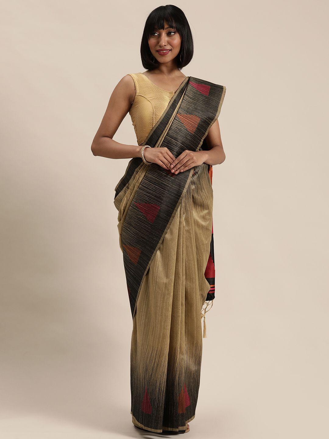 mitera beige & pink printed saree