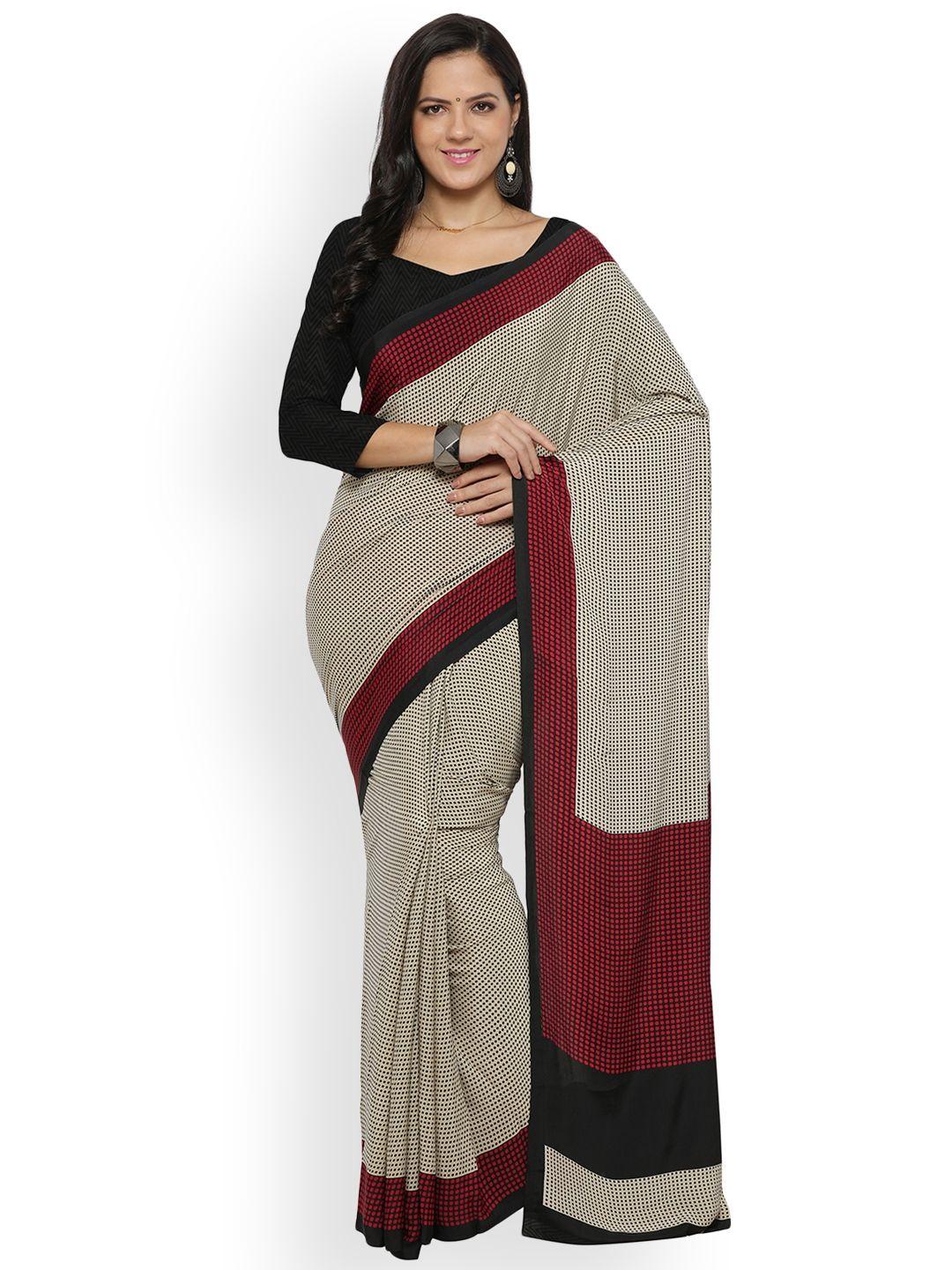 mitera beige printed pure crepe saree