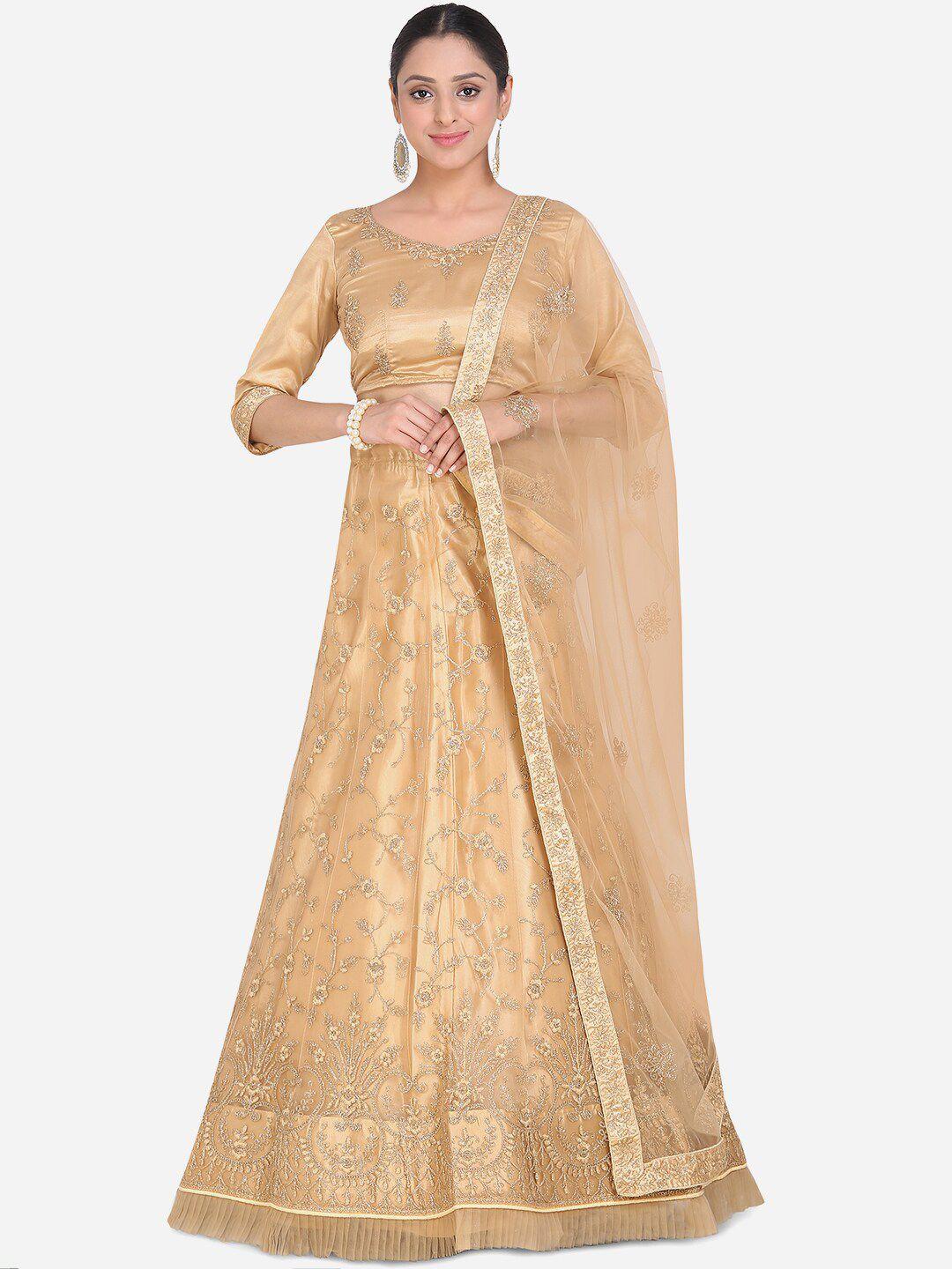 mitera beige semi-stitched lehenga & blouse with dupatta