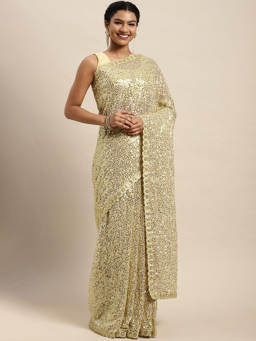 mitera beige sequinned saree