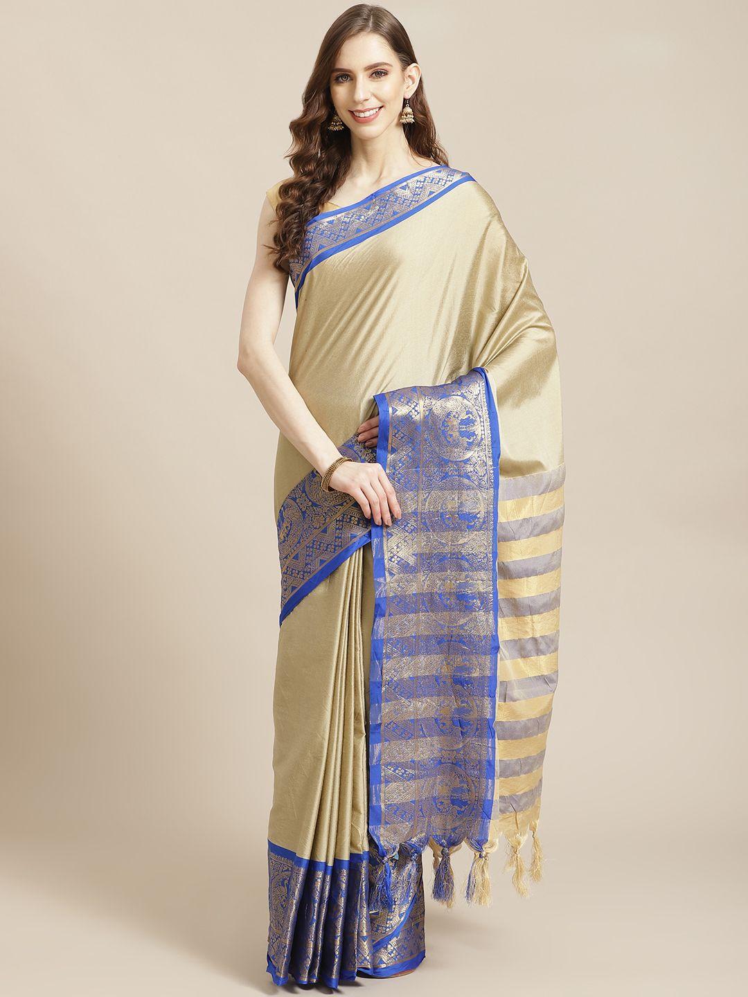 mitera beige solid banarasi saree