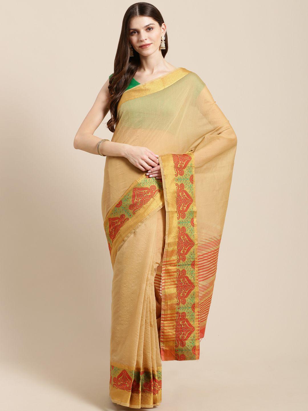 mitera beige solid kanjeevaram saree