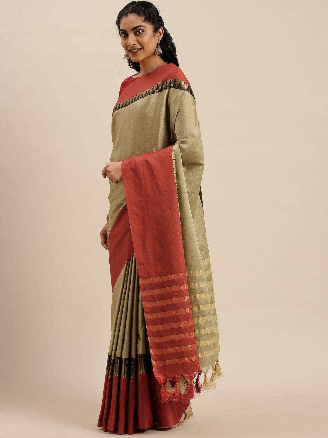 mitera beige solid saree