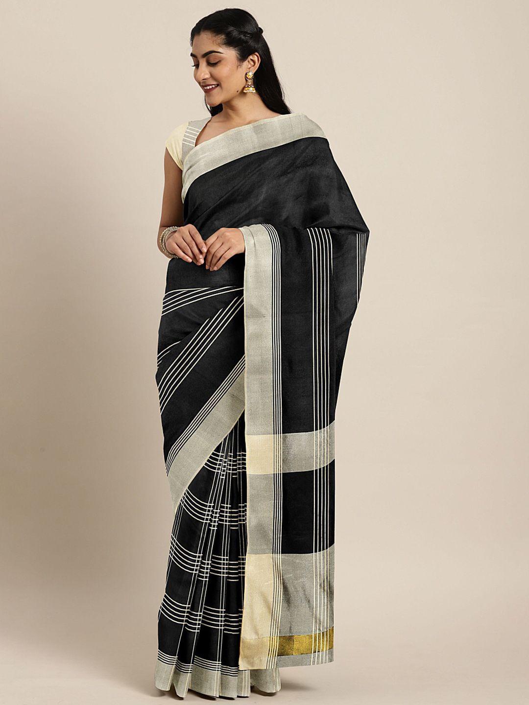 mitera black & beige striped saree