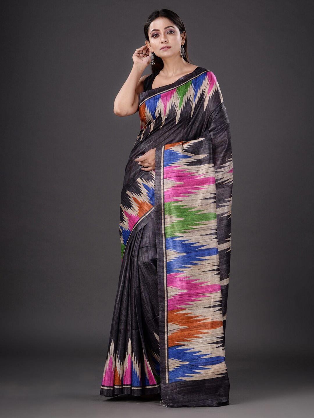 mitera black & blue silk blend saree