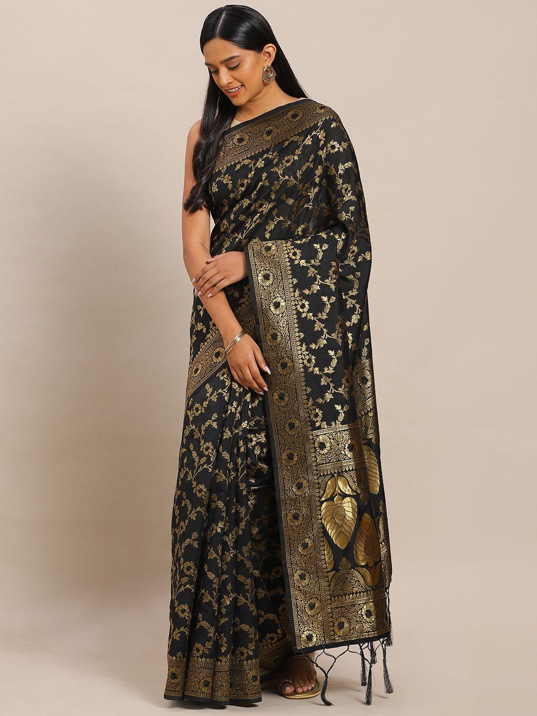 mitera black & gold-toned art silk woven design banarasi saree