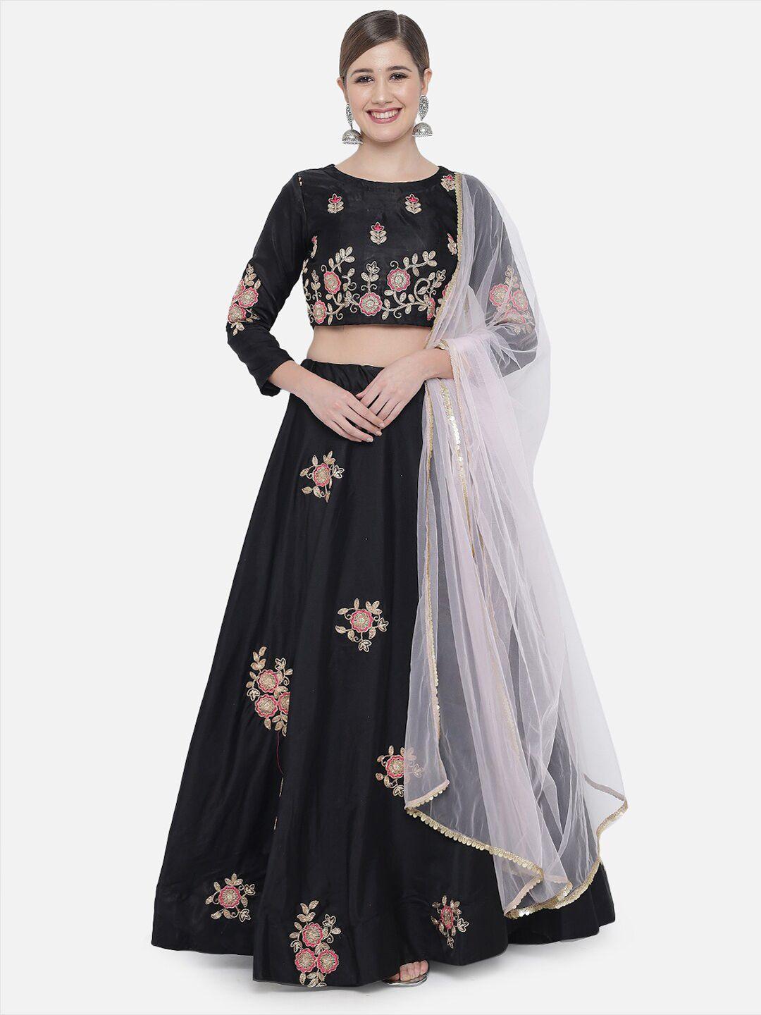 mitera black & golden embroidered ready to wear lehenga & unstitched blouse with dupatta