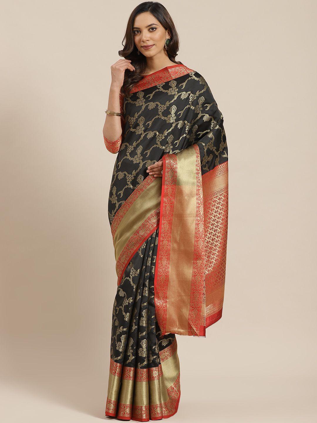 mitera black & golden woven design banarasi saree